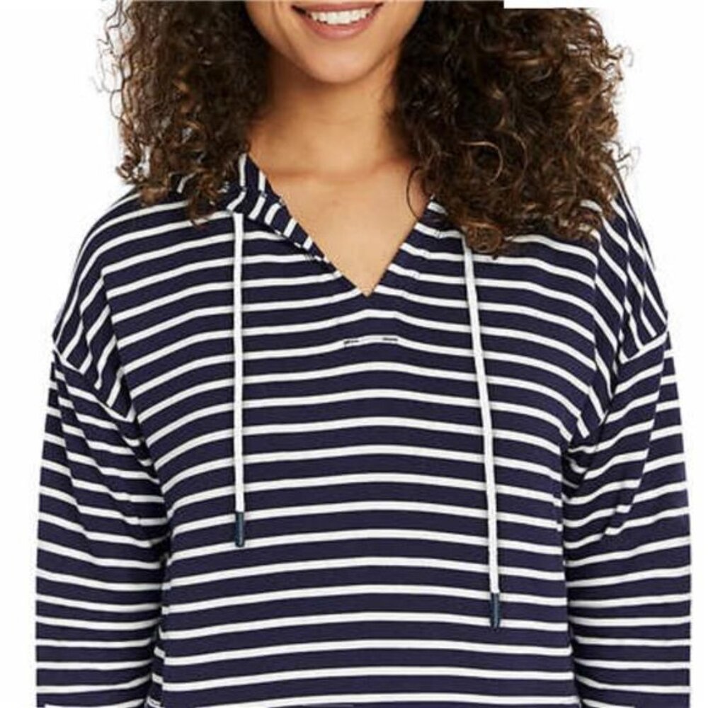 Buffalo David Bitton Women's Soft Knit Relaxed Fit Hoodie (Navy/White, Medium) - Picture 3 of 5
